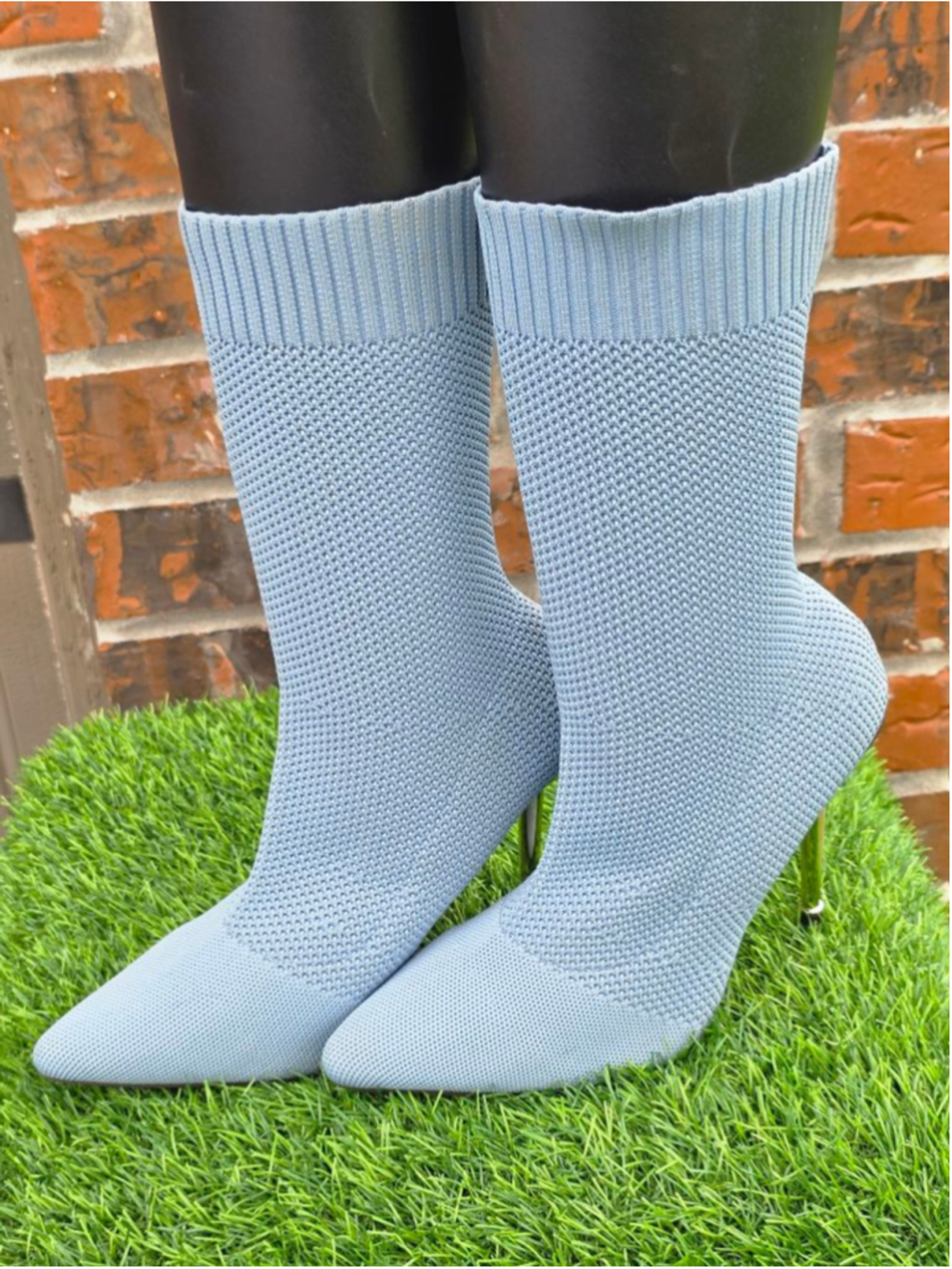 Liliana Light Blue Knit Heeled Boots Women's Size 8